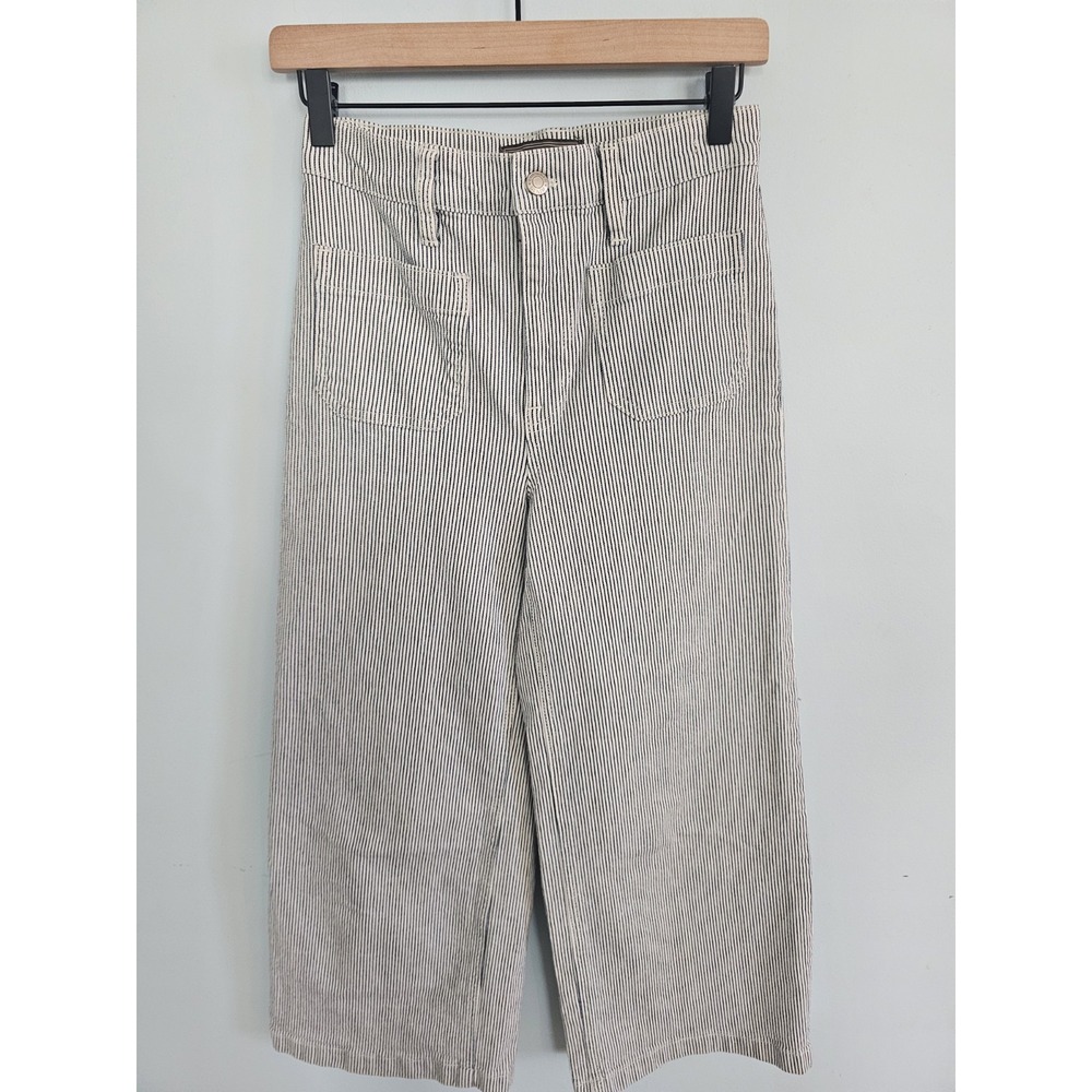 Point Sur Women's 25 Wide-Leg Jeans Crop Pinstripe J Crew Preppy Paris Chic